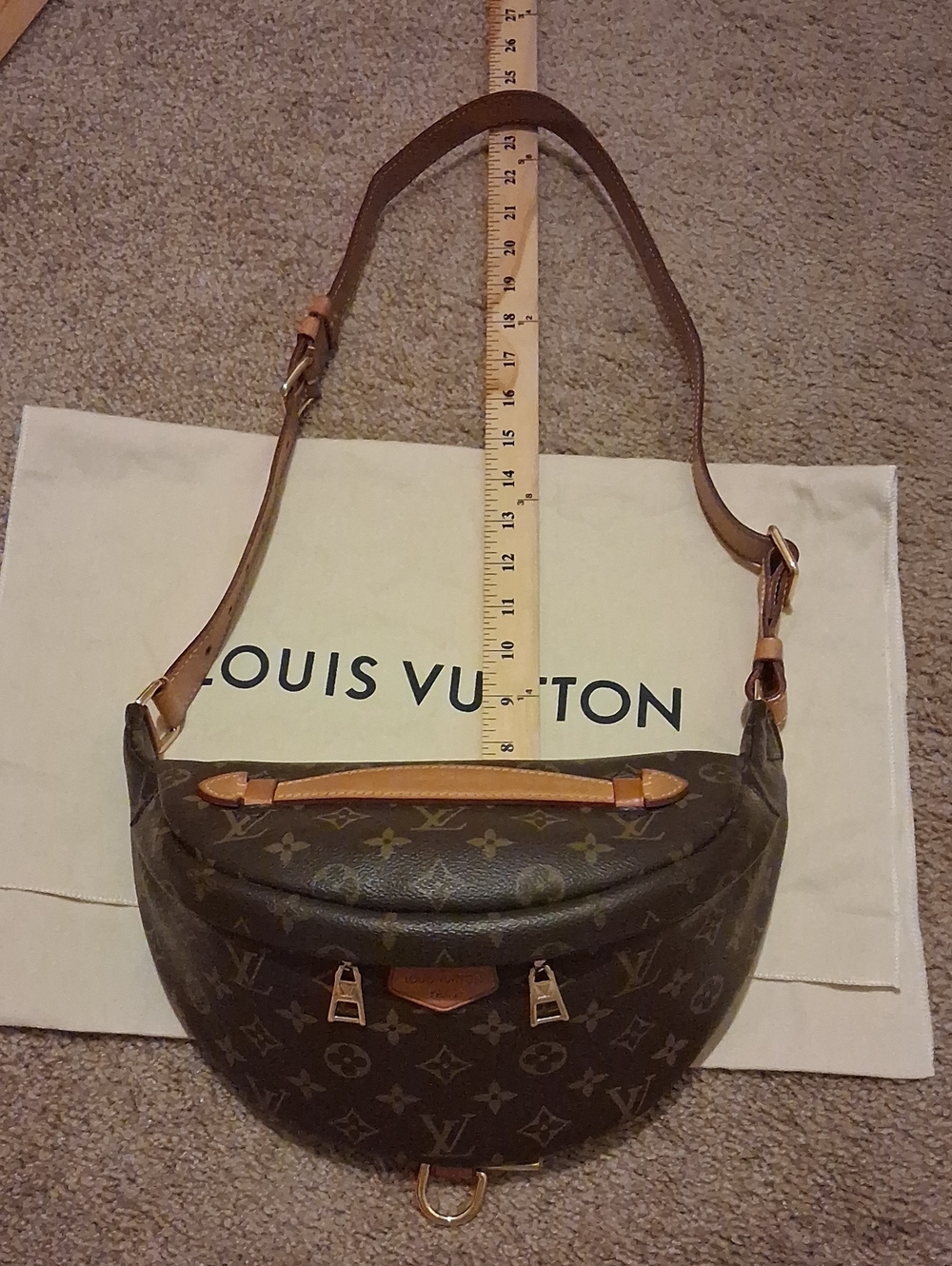 Authentic Louis Vuitton Brown Monogram Crossbody Sling Bum Bag with Tan Strap - Picture 14 of 17